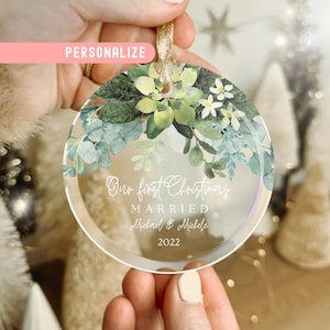 First Christmas Married Ornament 2024 Newlywed Gift Mr & Mrs Christmas Ornament Personalized Mr Mrs Wedding Ornament Glass Our 1st Christmas