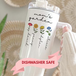 Personalized Birth Flower Tumbler for Mom, Custom Moms Garden Cup with Kids Names, Mother’s Day Gift for Mom Birthday Gift for Mom Unique