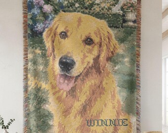 Golden Retriever Gift Custom Pet Portrait Woven Blanket Personalized Dog Photo Keepsake Memorial Christmas Dog Mom Birthday Home Decor Idea