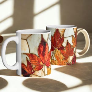 Stained Glass Mug, Fall Maple Leaf Mug, Autumn Leaves Coffee Cup 11 oz, Cozy Fall Drinkware, Autumn Gift for Coffee Lover