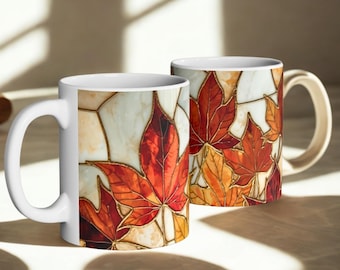 Stained Glass Mug Fall Maple Leaf Mug Autumn Leaves Coffee Cup 11 oz Cozy Fall Drinkware Autumn Gift for Coffee Lover