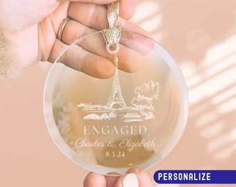 Paris Engagement Ornament Personalized Our First Christmas Engaged Ornament Gift for Couple Eiffel Tower France Travel Ornament Bride to Be