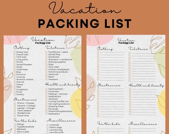 Vacation Packing List Template – Travel Packing Checklist for Family Vacation, Printable Packing List, Trip Organizer