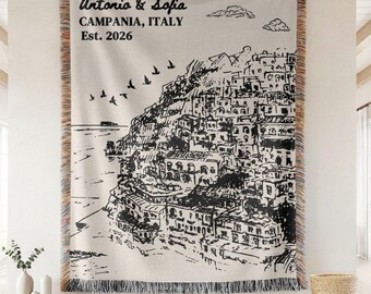 Italy Wedding Gift Blanket Personalized Newlywed Keepsake Destination Bride Groom Present Amalfi Coast Tuscany Honeymoon Anniversary Throw
