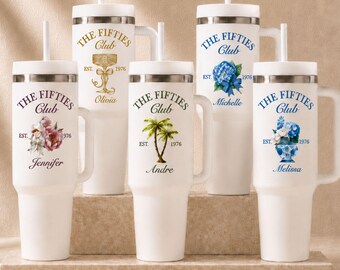 50th Birthday Tumbler Personalized 50 and Fabulous Cup Custom Name Gift for Her 20 oz or 40 oz Travel Mug