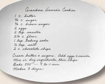 Handwritten Recipe Plate Wedding Keepsake Personalized Recipe Dish Platter Custom Dinnerware Handwriting Gift Family Moms Recipe Grandma