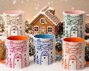 Personalized Christmas Mug Hand Drawn Cozy Home Mug Custom Name Holiday Mug Comfort of Home Mug Christmas Gift for Her