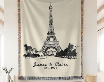 Personalized Eiffel Tower Blanket Wedding Gift Custom Paris Throw Woven Cotton Anniversary Present Travel Home Decor Romantic Couple Gift