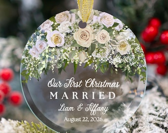 First Christmas Married Ornament 2026 Newlywed Gift Mr Mrs Christmas Ornament Personalized Mr Mrs Wedding Ornament Glass Our 1st Christmas