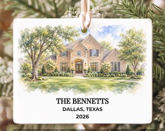 New Home Gift Custom Watercolor House Portrait Ornament From Photo New Homeowner Housewarming Present Personalized Ceramic Keepsake