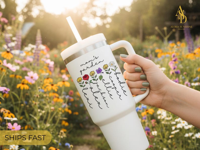 Personalized Birth Flower Tumbler for Mom, Custom Moms Garden Cup with Kids Names, Mother’s Day Gift for Mom Birthday Gift for Mom Unique