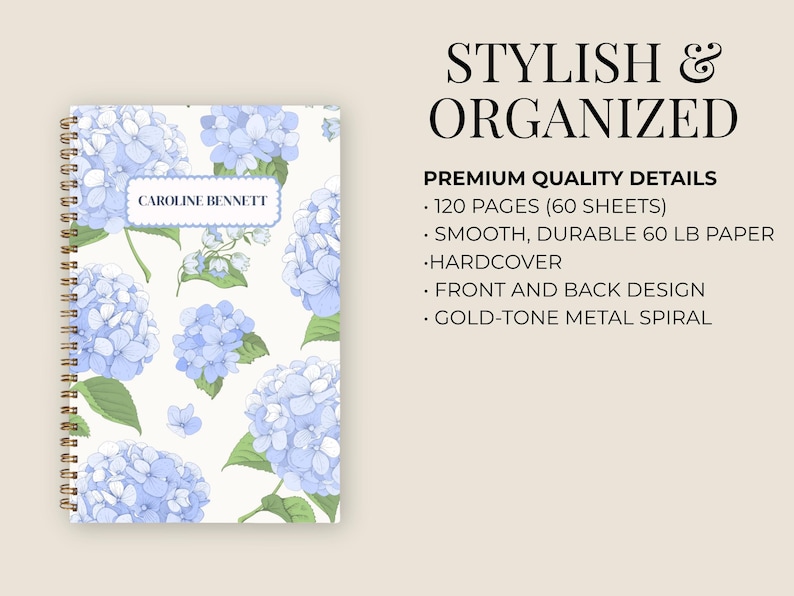 Personalized Small Business Owner Gift Hydrangea Planner Hardcover Spiral Notebook Undated Weekly Monthly Organizer Woman Desk Agenda Bild 7