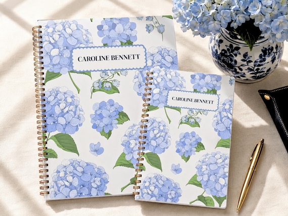 Personalized Small Business Owner Gift Hydrangea Planner Hardcover Spiral Notebook Undated Weekly Monthly Organizer Woman Desk Agenda