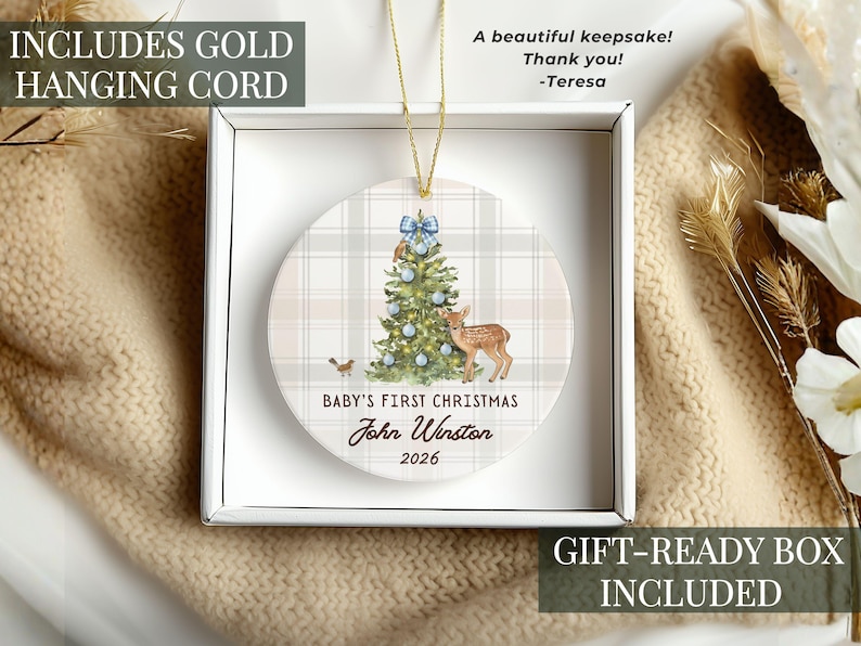 Baby Boy Keepsake Ornament Personalized Ceramic Gift First Christmas Celebration Custom Baby Shower Present New Parents Gift Grandson Holiday Decoration Premium Quality Construction Beautiful Memory Keepsake Tree Ornament Family Tradition