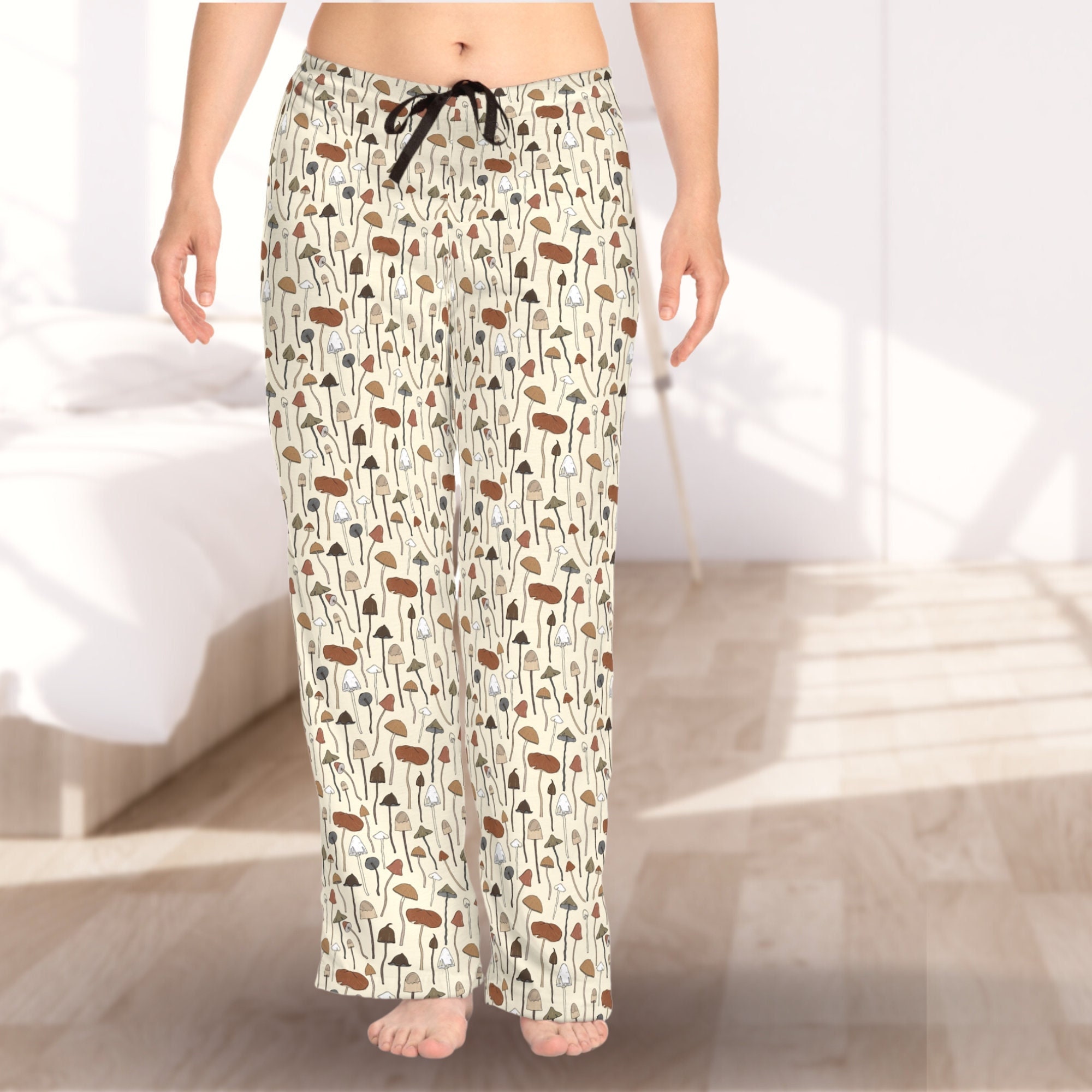  Women's Pajama Pants Cute Mushroom Leaves Green Women Pjs  Bottoms Wide Leg Lounge Palazzo Yoga Drawstring Pants XL : Clothing, Shoes  & Jewelry