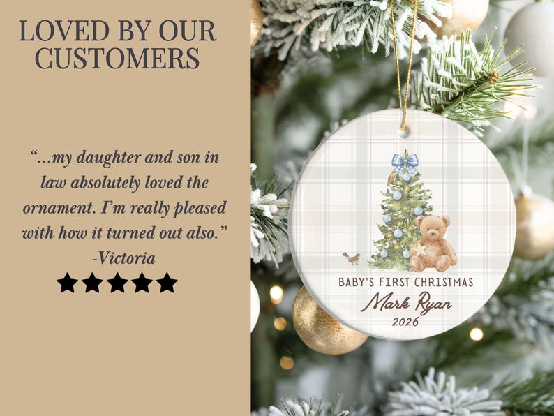 Personalized Baby Gift Custom Boy Ornament Ceramic Keepsake First Christmas Celebration Newborn Holiday Memory Baby Shower Present Grandson Gift Premium Quality Construction Beautiful Tree Decoration Family Heirloom New Parents Keepsake