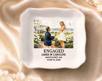 Custom Ring Dish Engagement Ring Holder Personalized Jewelry Tray Photo Gift Watercolor Portrait Ceramic Bowl Bride Keepsake Wedding Present