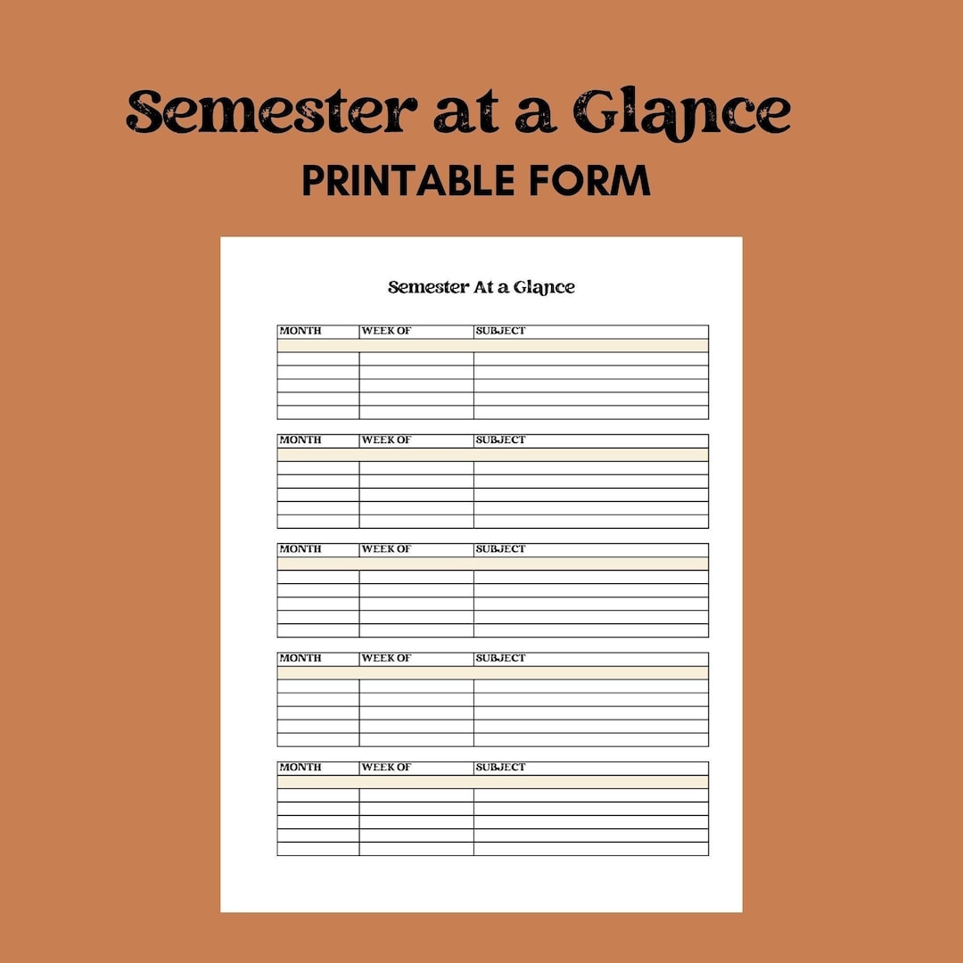Semester Planner Semester at a Glance Pdf Download Printable Form