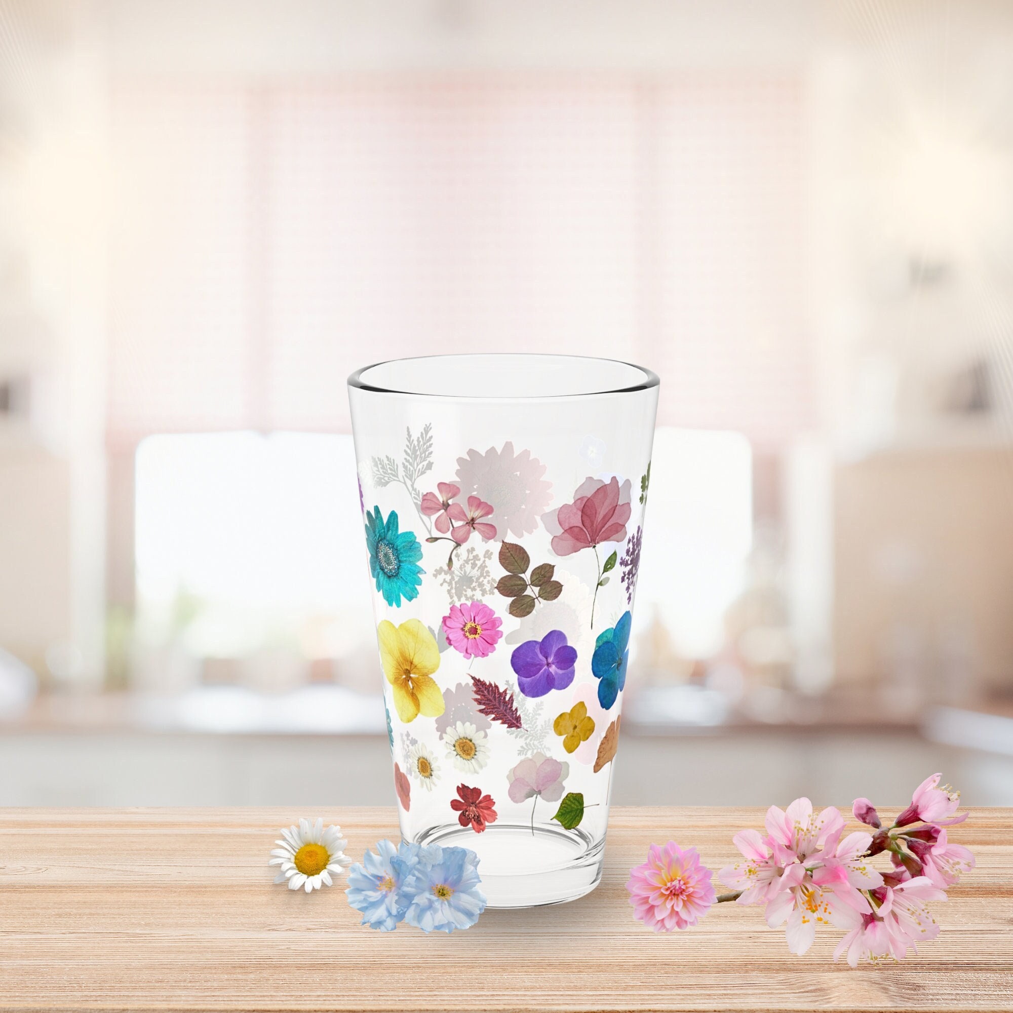 Summer Cute Cartoon Flower Pattern Beverage Glass Tumbler with