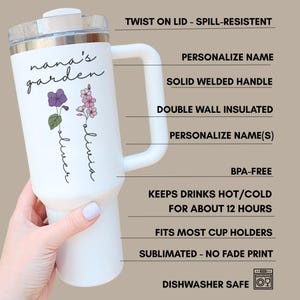Birth Flower Tumbler for Mom, Custom Moms Garden Cup with Kids Names, Personalized Mothers Day Gift for Mom Birthday Gift for Mom Unique image 3