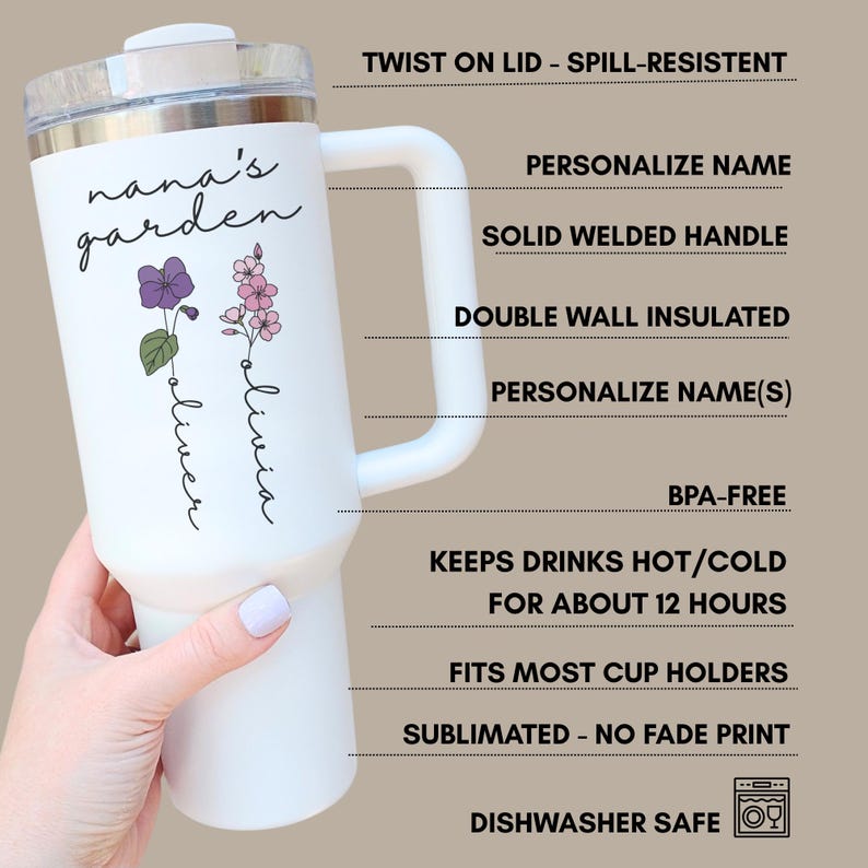 Birth Flower Tumbler for Mom, Custom Moms Garden Cup with Kids Names, Personalized Mothers Day Gift for Mom Birthday Gift for Mom Unique image 3