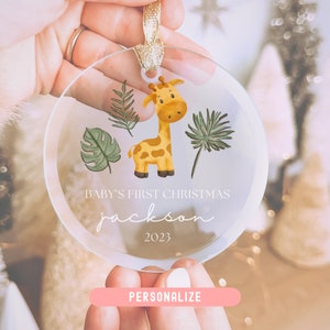 Baby Giraffe Ornament Giraffe Baby Ornament Personalized Ornament Safari Baby Shower Gift Babys First Christmas Ornament Glass Keepsake