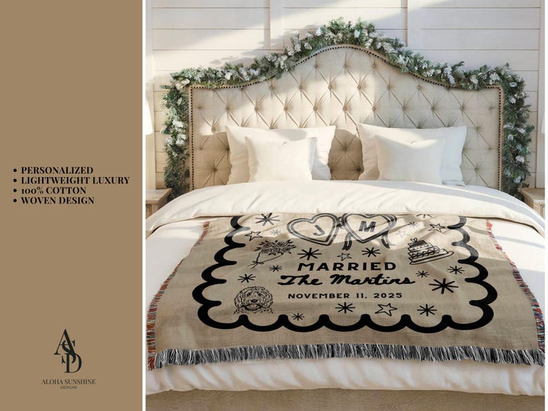 wedding blanket with pet picture, newlywed housewarming gift