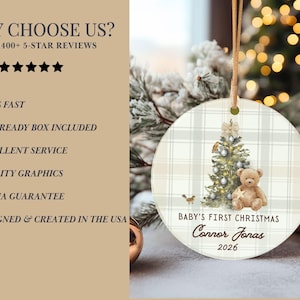 Custom Ceramic Baby Gift Personalized Boy Ornament First Christmas Keepsake Baby Shower Present Grandson Gift New Parents Celebration Holiday Tree Decoration Premium Quality Construction Beautiful Nursery Memory Custom Name Details Family