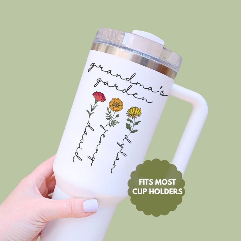 Personalized Grandma Tumbler Gift with Birth Flowers, Grandma Gift from Grandkids, Mother's Day Grandmas Garden Birthday Gift for Grandma