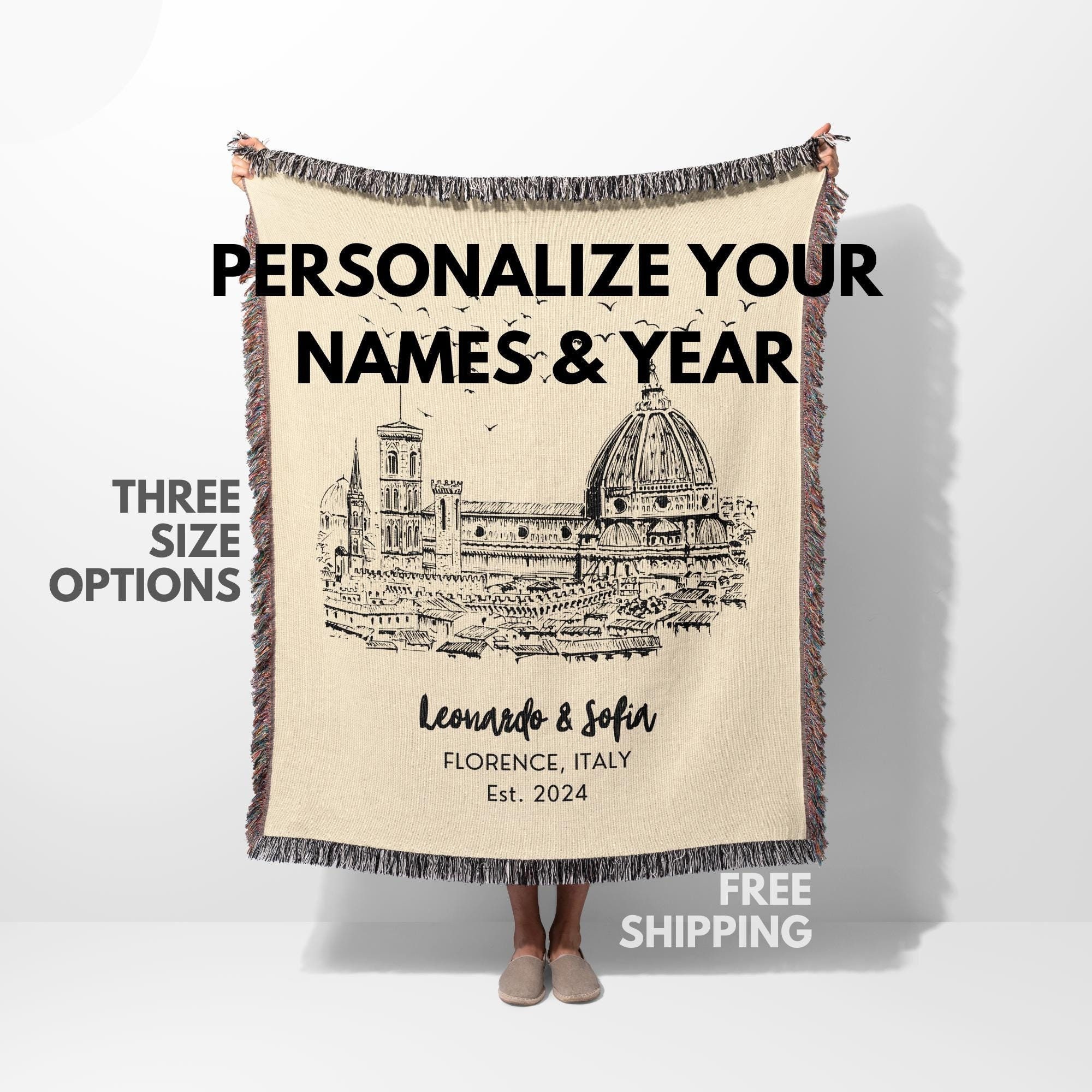 Italy Wedding Gift, Personalized Woven Italy Blanket, Custom Italy Throw, Italian Honeymoon Gift, Italy Engagement Keepsake for Couple