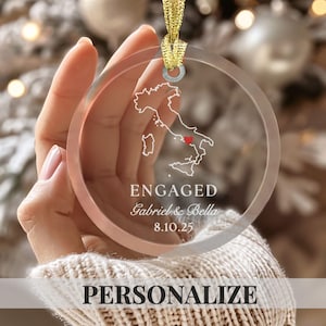 Engaged Ornament Italy Personalized Engagement Ornament Italy Map Rome Engagement Gift Couple Bridal Shower Gift Christmas Ornament Glass