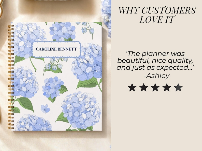 Personalized Small Business Owner Gift Hydrangea Planner Hardcover Spiral Notebook Undated Weekly Monthly Organizer Woman Desk Agenda Bild 8