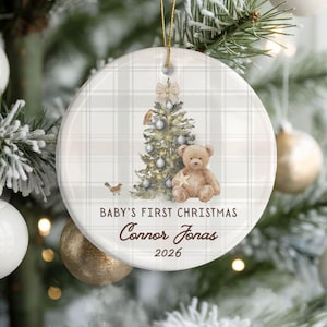 Baby Boy Ornament Personalized Ceramic Keepsake Gift New Baby Boy Christmas Newborn Boy Xmas Gift Baby Shower Grandson Present First 1st Neutral Bear