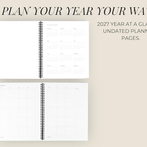 Teacher Gift Planner Personalized Hydrangea Design Hardcover Spiral Notebook Undated Weekly Monthly Organizer Blue Coastal Floral Pattern Woman Desk Agenda Scalloped Nameplate Gold Coil Binding Professional Planning Journal Custom Name Work