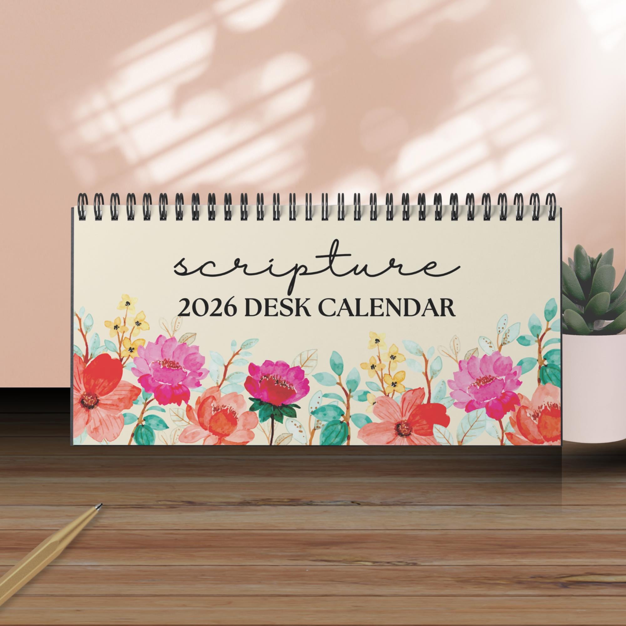 Scripture Calendar 2026 Floral Christian Desk Calendar Bible Verses ...