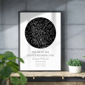 Cadeau d'anniversaire pour femme, carte des étoiles personnalisée par date, impression du ciel nocturne par date, affiche du jour du mariage, affiche de la constellation des étoiles de notre rencontre