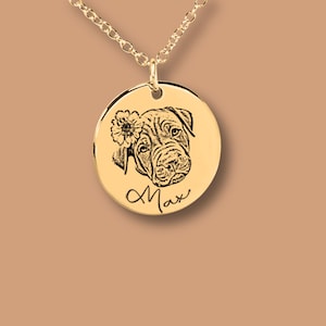 Personalized Dog Portrait Necklace, Custom Dog Mom Necklace, Dog Memorial Necklace for Women, Pet Keepsake Jewelry with Name, Dog Lover Gift