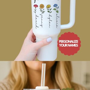 Birth Flower Tumbler for Mom, Custom Moms Garden Cup with Kids Names, Personalized Mothers Day Gift for Mom Birthday Gift for Mom Unique image 10