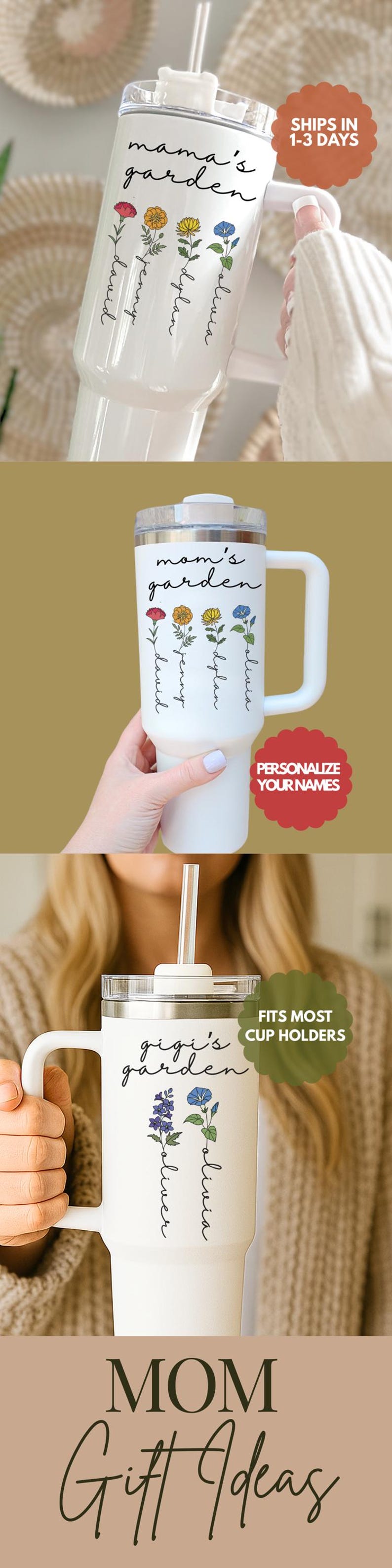 Birth Flower Tumbler for Mom, Custom Moms Garden Cup with Kids Names, Personalized Mothers Day Gift for Mom Birthday Gift for Mom Unique image 10