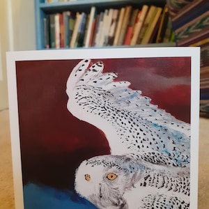 Carte de voeux Harfang des neiges / Carte de Noël / 15 cm x 15 cm / Intérieur vierge / Art acrylique / Oeuvres d'art / Beaux-arts
