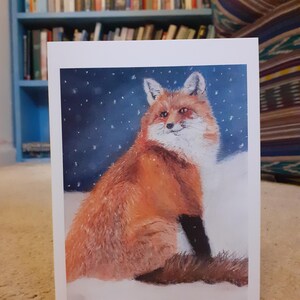 Carte de voeux renard / oeuvre d'art originale / carte de Noël / 7 x 5 pouces / blanc à l'intérieur / avec une bordure / dessin pastel / carte d'art