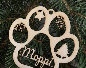 Personalized wooden pet Christmas ornaments with name of your choice; paw print, tree decoration, Christmas tree, pendant, Christmas bauble, Advent