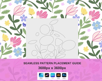 Guia de posicionamento do modelo de padrão contínuo de flores silvestres (Procreate, Canva, Affinity PS)