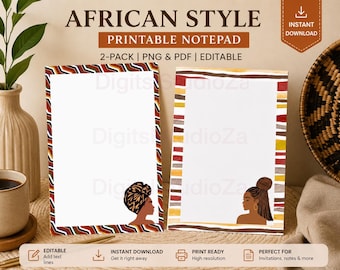 Blocco note stampabile in stile africano / PDF e PNG / Cancelleria di ispirazione africana / Blocco memo stampabile / Download digitale / Confezione da 2