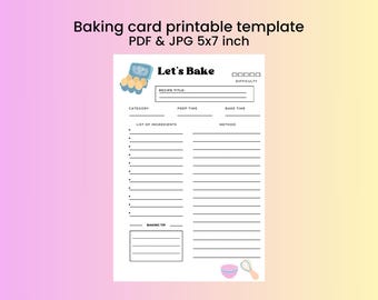 Minimalistische Backrezeptkarte | 13x20 cm Küchen Organizer (PDF Download)