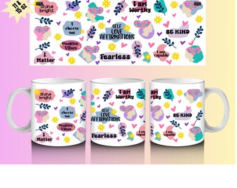 Selbstliebe Tasse Affirmationen Wrap | 11oz 15oz Kaffeebecher Design (Digitaler Download)