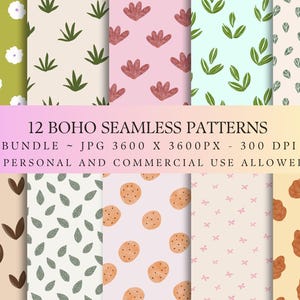 Boho Floral Leaf Seamless Pattern Bundle | Neutral Nursery Digital Papers (3600x3600 JPG)