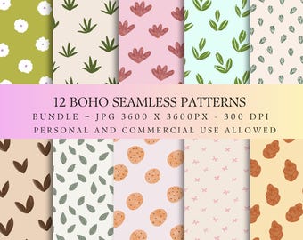 Boho Blumen Muster Nahtlose Muster Bündel | Neutrale Kinderzimmer Digitale Papiere (3600x3600 JPG)