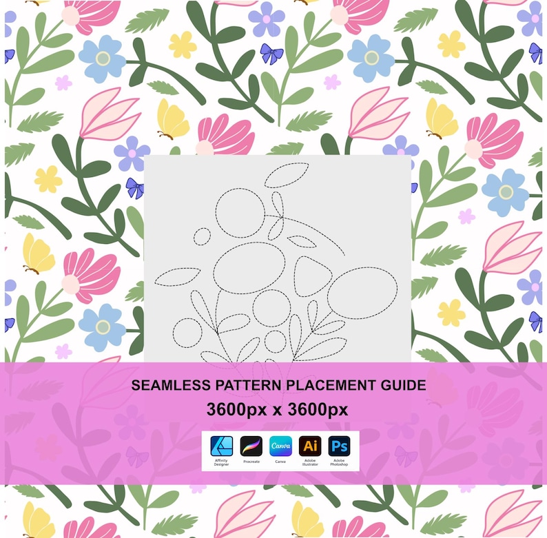 Seamless Pattern Template Wildflowers Placement Guide (procreate, Canva ...
