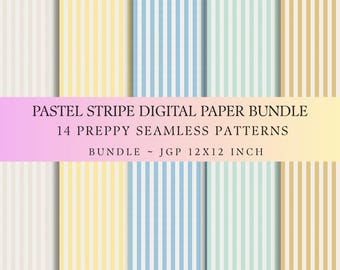 Streifen Nahtlose Digital Papiere, Grandmillennial Printable Scrapbook Pack Bundle